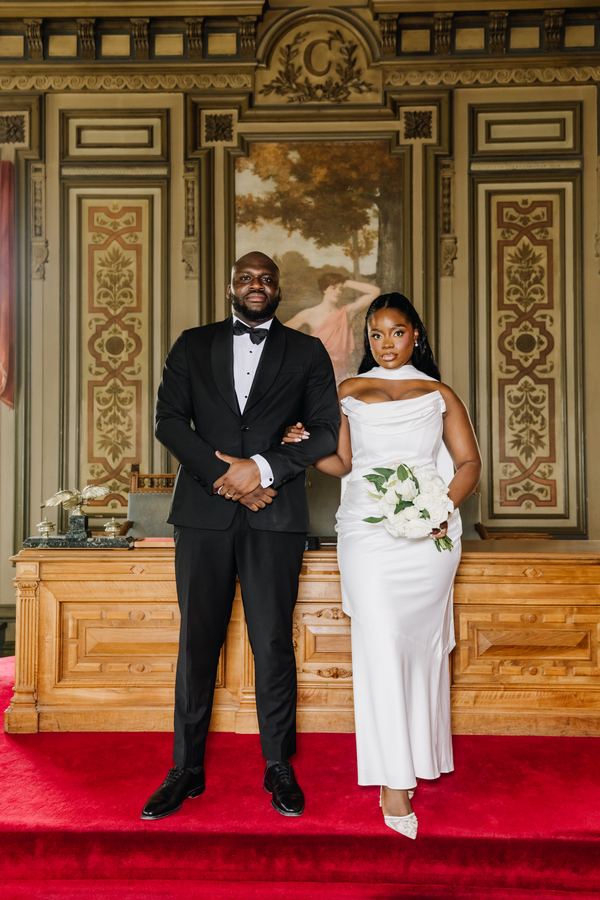 Wedding couple, city hall interior, Paris