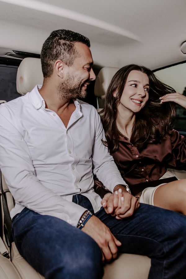 Couple, car interior, Paris